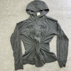 Y2K Harley Davidson Sweatshirt Hoodie Distressed Burnout Zip Up Gray XL